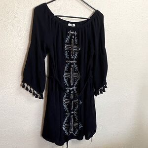 Speed Control New York Embroidered Black Dress Aztec Boho Medium